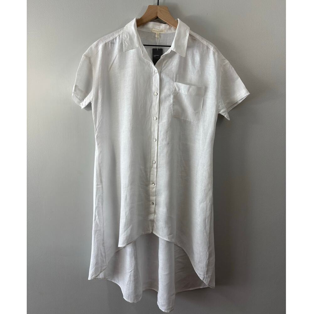 Eileen Fisher White 100% Linen Button Up Collared Dress XS NWT